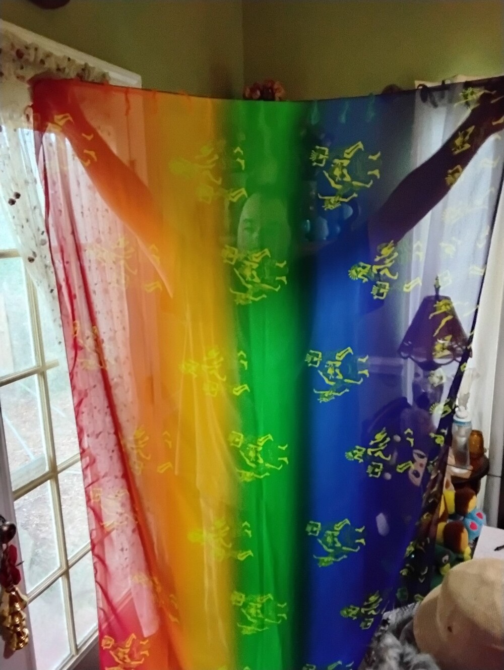 Bright Rainbow Multicolor Scarf/Sarong/Beach Coverup/Wrap With Fringe "Dancers"